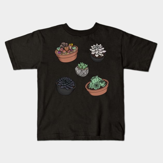 Cute Succulent Sticker Set 2 - Lithops, Ghost Plant, Heart Plant, Black Prince, Greenovia Rose Succulent Kids T-Shirt by Charredsky